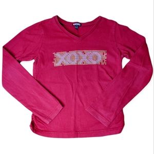 💥 Bundle Only 💥 XOXO Dark Red Sparkly Glitter Graphic Long Sleeve Shirt